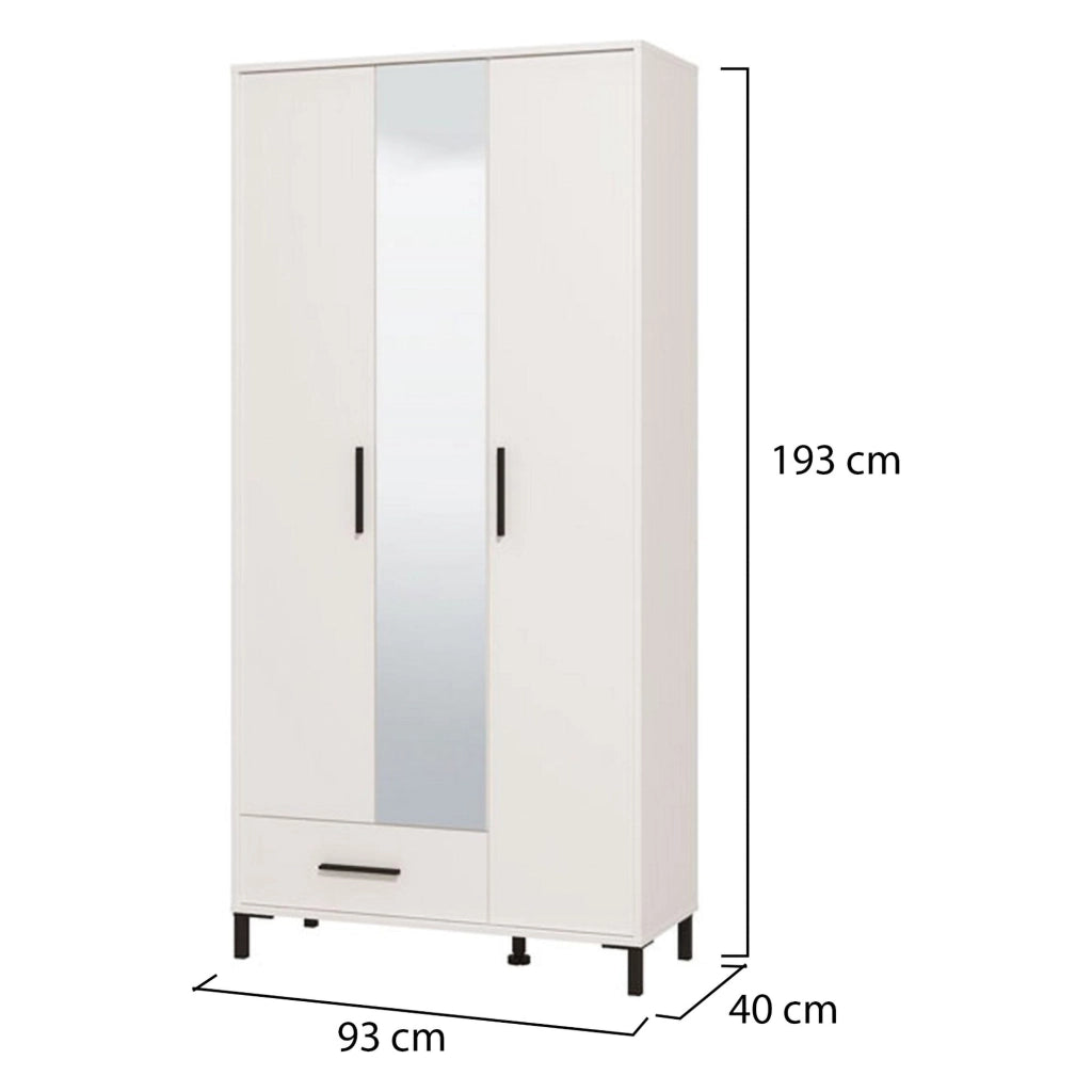 Armadio Camera da Letto Cimitile, Guardaroba Grande 6 Ripiani, 93x192.5h cm Bianco Opaco