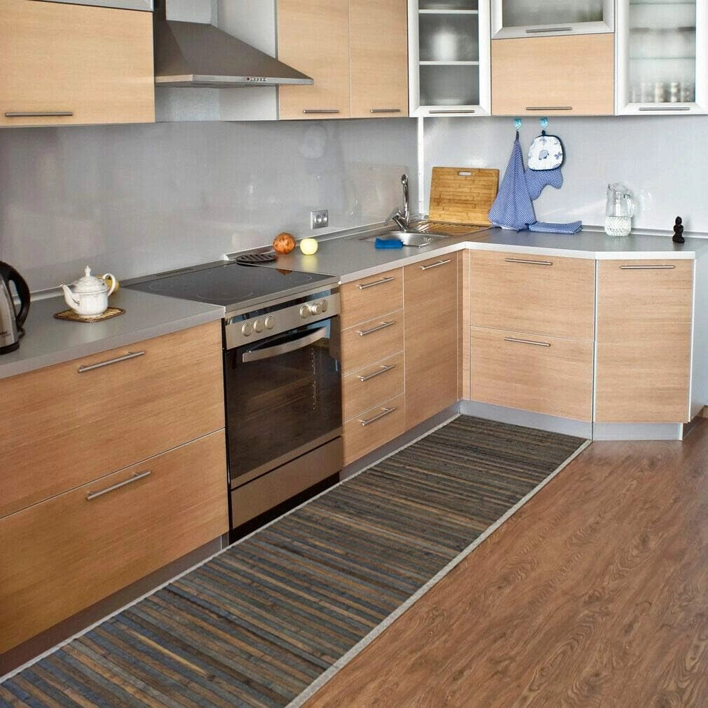 Tappeto Bamboo Legno 50x370 cm Stuoia Cucina Degradè Tovaglietta Colazione Retro Antiscivolo Tortora