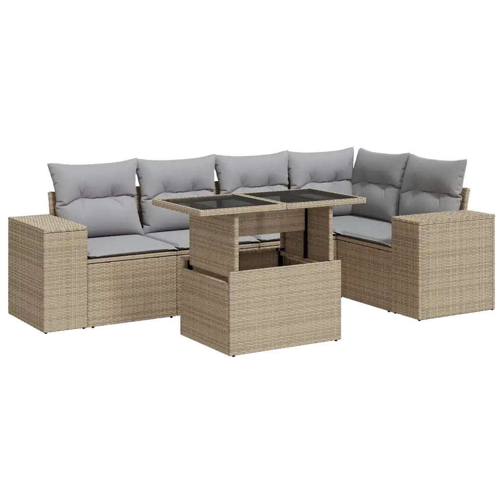 Set Divano da Giardino 6 pz con Cuscini Beige in Polyrattan 3326800