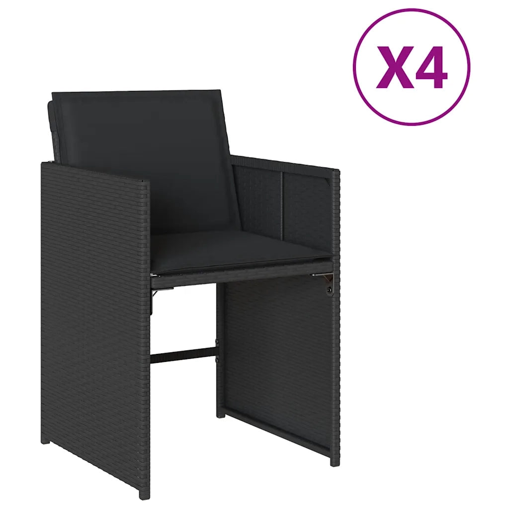 Sedie da Giardino con Cuscini 4 pz | Sedie da Esterno Nere in Polyrattan