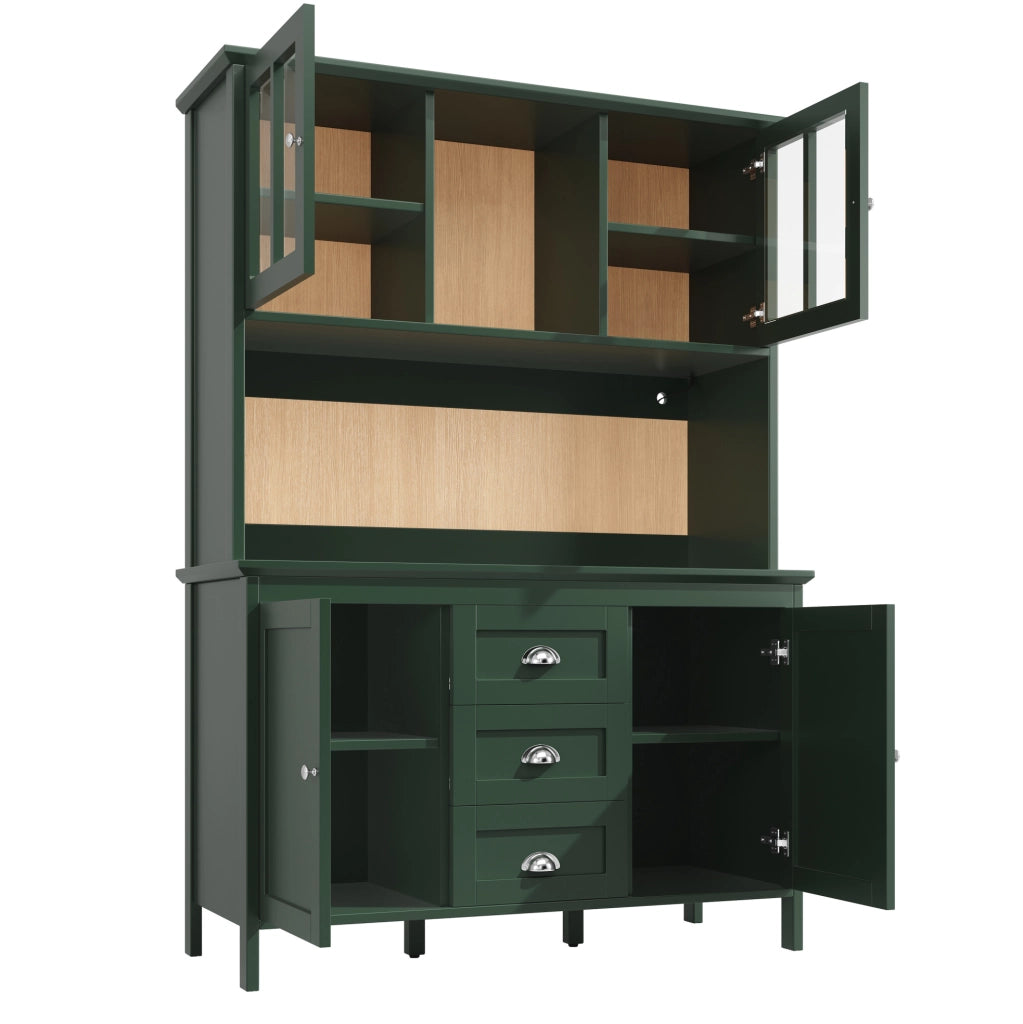 Credenza da cucina verde con LED e vetro, 120x40x179 cm