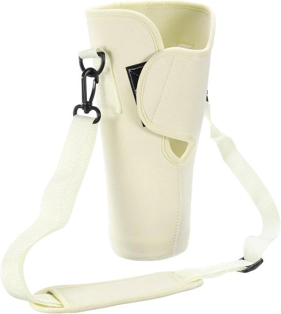 Waterflestas per bicchiere, 90 ml e 100 ml - Waterfleshouder con cinturino regolabile - Tasca per spalle per escursioni e campeggio - Beige - Utile per l'uso in viaggio