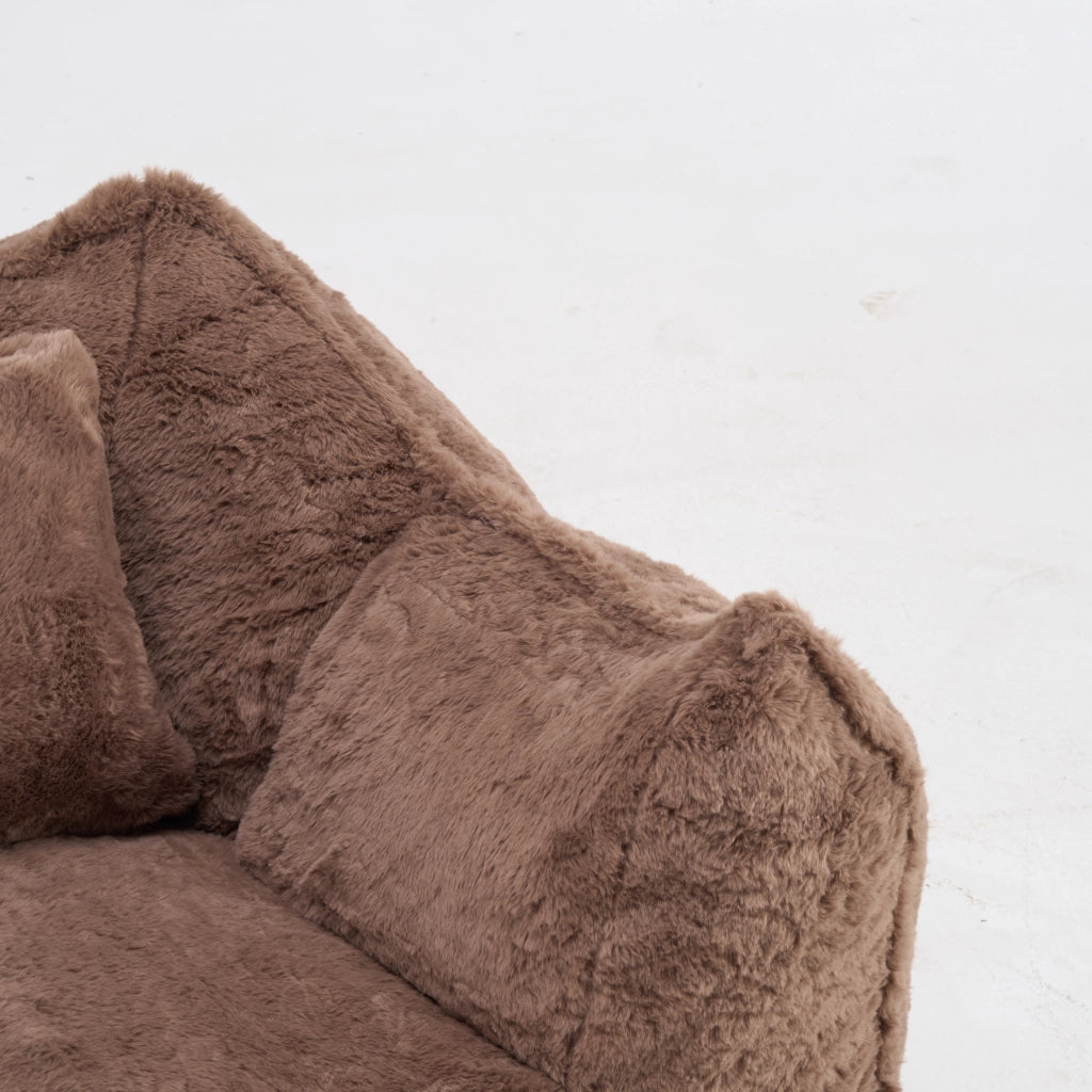 Poltrona pouf ergonomica senza montaggio con poggiapiedi e imbottitura in schiuma in faux fur kaki per relax