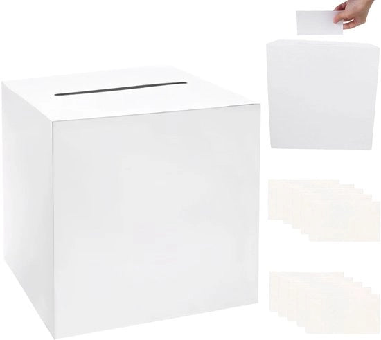 Cassa per biglietti di auguri 22 cm - Contenitore di cartone bianco - 10 biglietti di auguri - Matrimonio/Festa - Progetto elegante - Perfetto per la conservazione - Cassa per biglietti