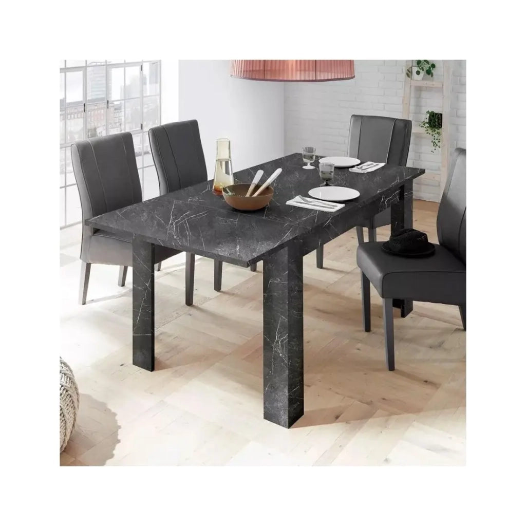 Tavolo allungabile, collezione COLOMARMO, colore nero effetto marmo, ideale per una sala da pranzo moderna e alla moda.