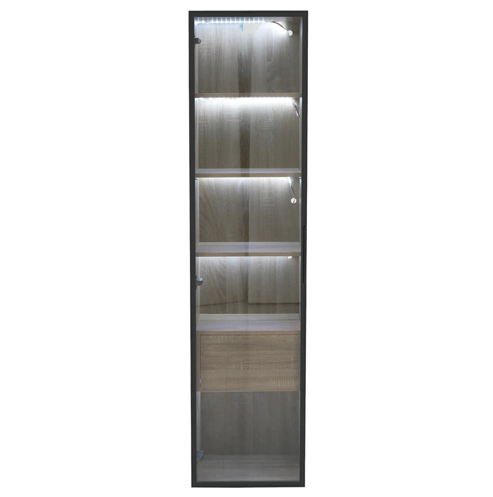 Mobile bagno compatto in MDF colore naturale con anta in vetro temperato