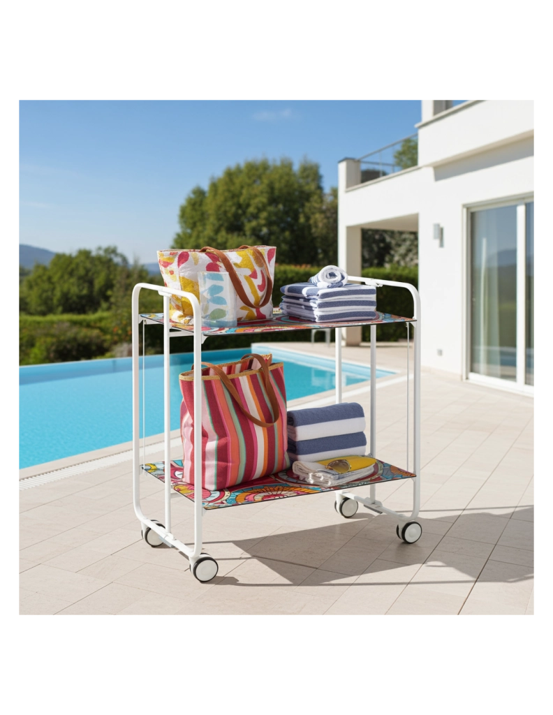 Carrello da cucina pieghevole bianco con ruote BAUHAUS 2 ripiani