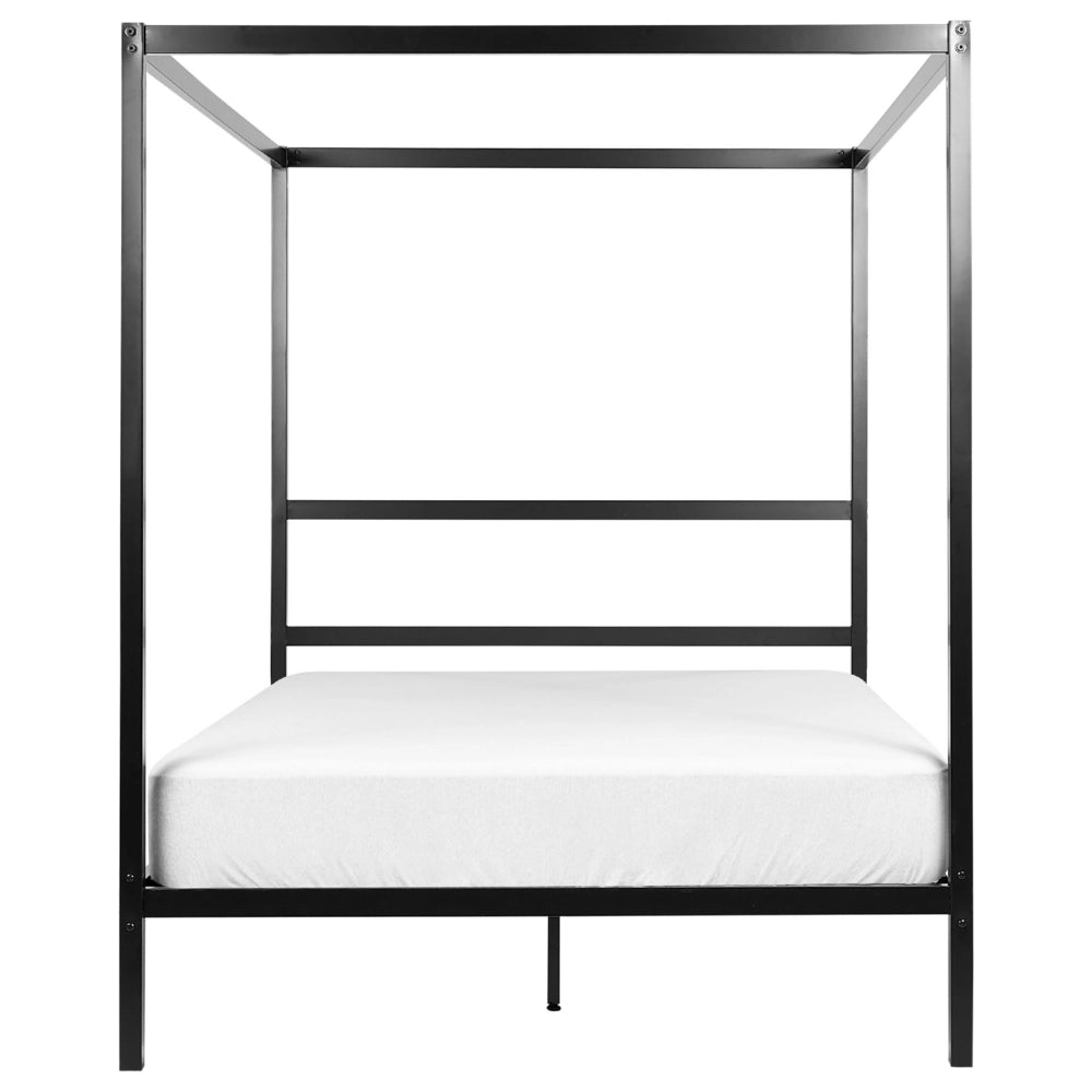 Letto matrimoniale a baldacchino con doghe e struttura in metallo nero 140 x 200 cm stile industriale moderno