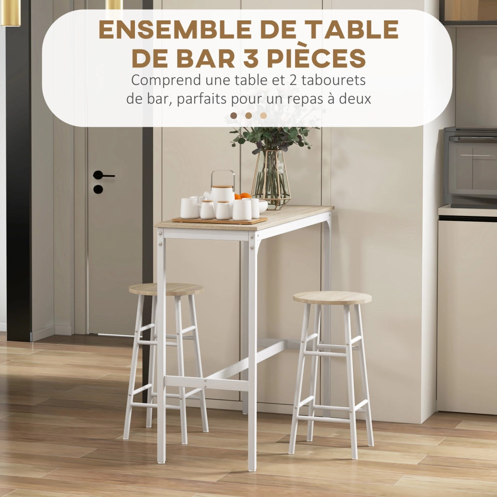 Tavolo bar + 2 sgabelli ¨C zephmum ¨C acciaio bianco effetto legno naturale 2 persone