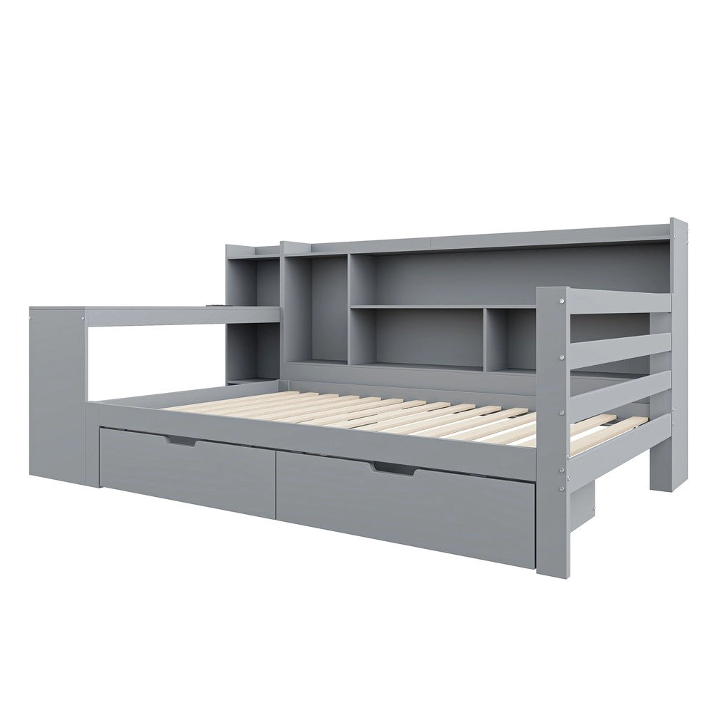 Letto a Soppalco con Scrivania ¨C MINIMAL ¨C Massello, Grigio, 90x200