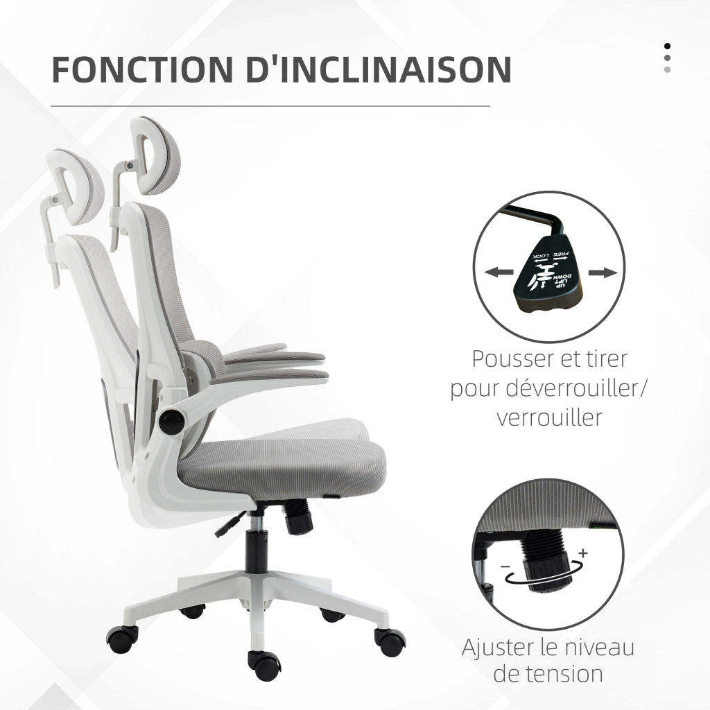 Sedia da ufficio girevole 360¡ã con poggiatesta e supporto lombare regolabile ¨C zephmum ¨C grigio