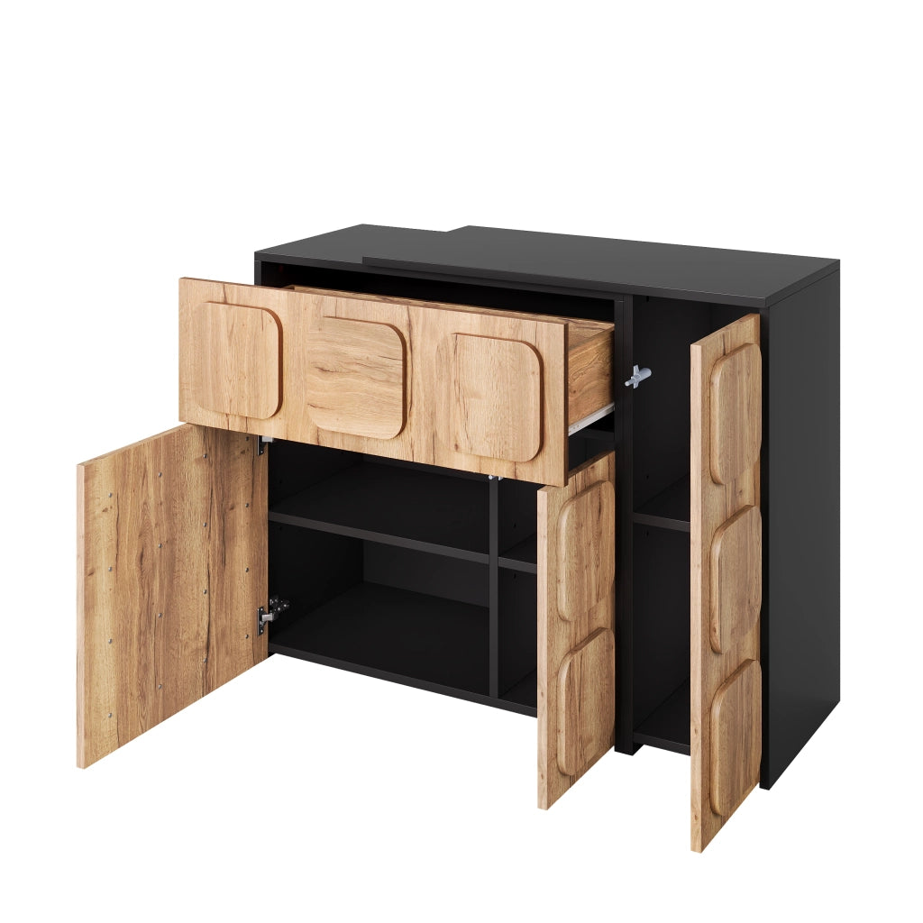 Credenza modulare con cassetti e vani; Push-to-Open per soggiorno in legno naturale