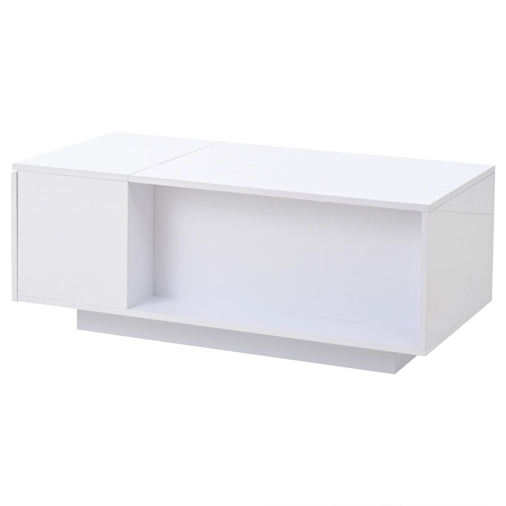 Tavolino da salotto regolabile in altezza con LED e cassetto - Zephmum - 100x50x40cm - Bianco - Illuminazione LED, vano nascosto