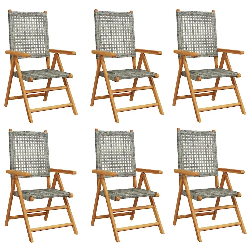 Sedie Giardino Reclinabili 6pz Grigie Polyrattan Legno Massello 3214524