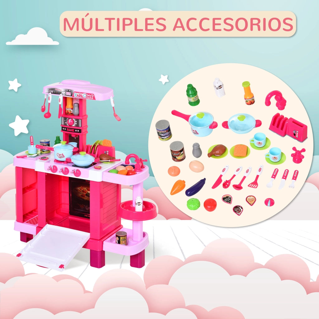 Cucina Giocattolo per Bambini 3+ Anni ¨C Xylo ¨C 38 Accessori con Luce e Suono Rosa 78x29x87cm