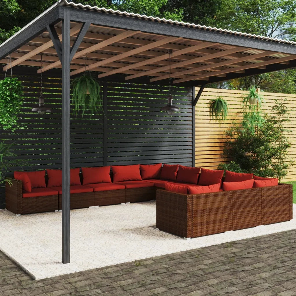 Set Divani da Giardino 11 pz con Cuscini in Polyrattan Marrone cod mxl 35203