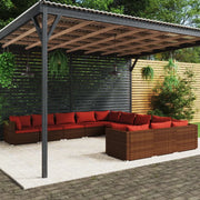 Set Divani da Giardino 11 pz con Cuscini in Polyrattan Marrone cod mxl 35203