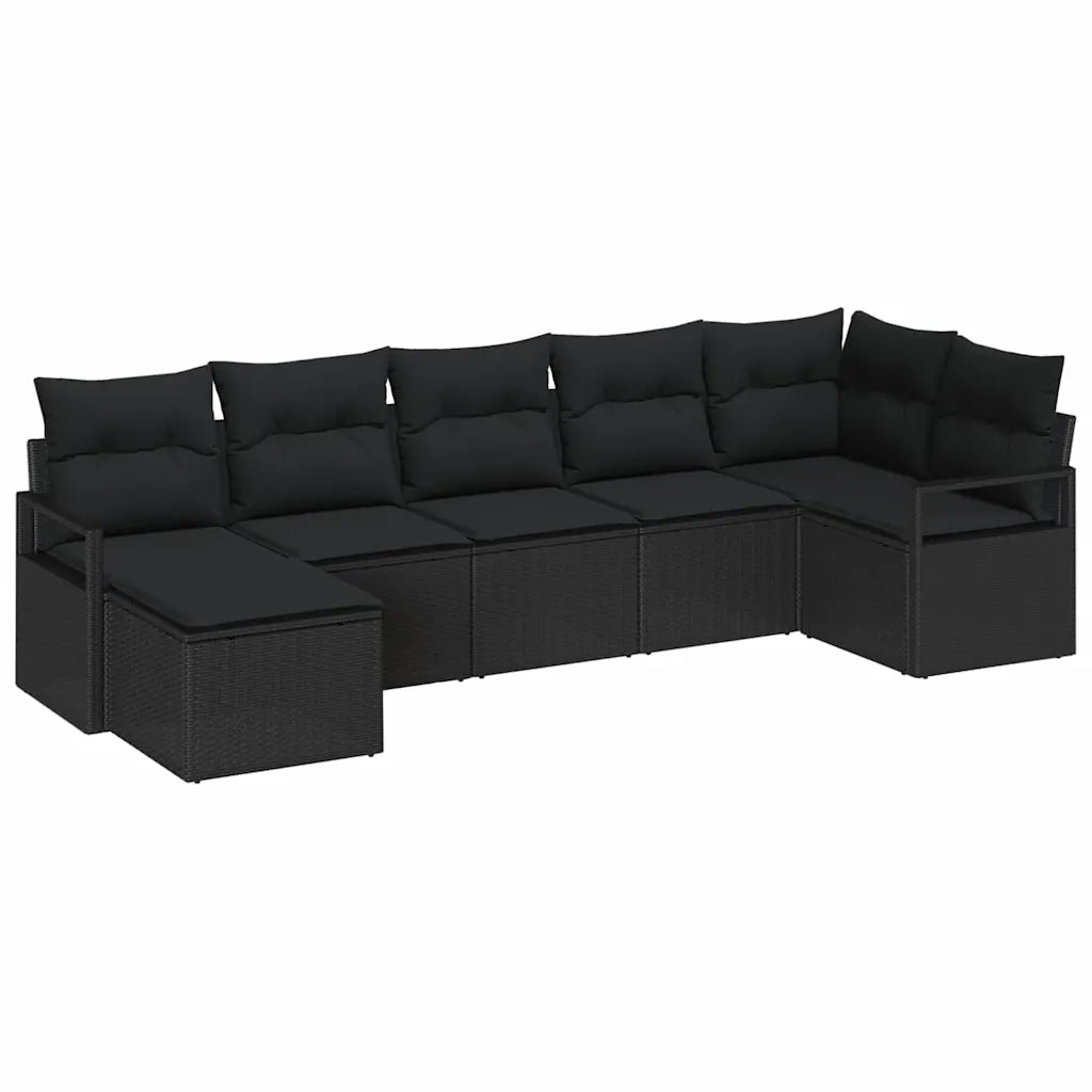 Set di divani con cuscino 7 pcs Nero polyrattan