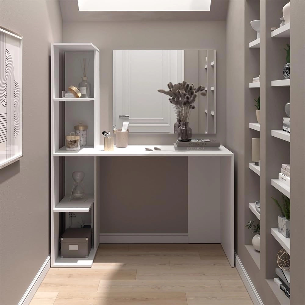 Vicco Tavolo da toilette Tower, Bianco, 122.2 cm con specchio, Superfici decorative per profumi e oggetti preferiti