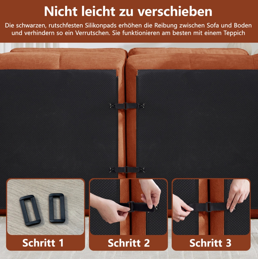 Divano modulare a U in chenille arancione 334x160x68 cm; senza telaio e senza montaggio