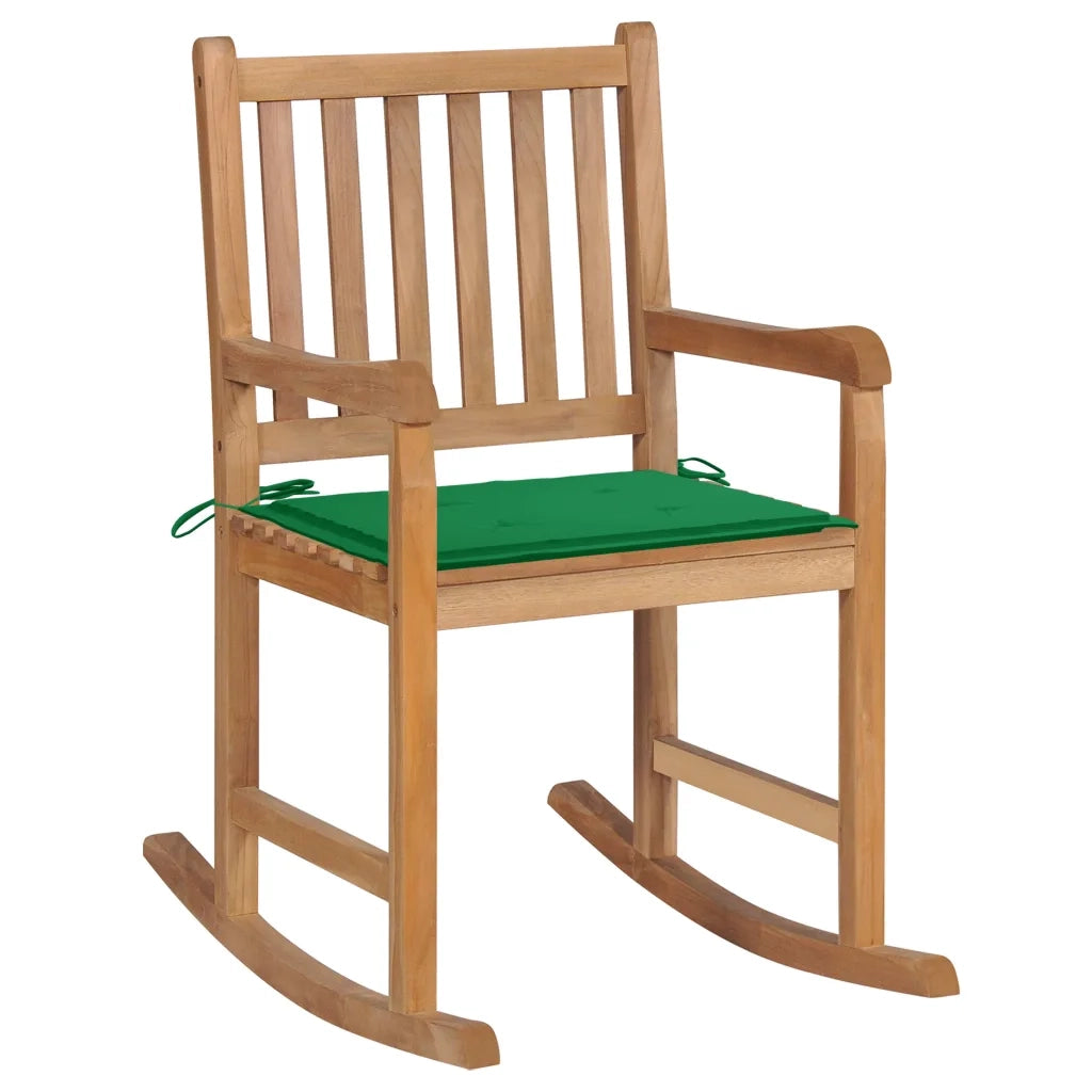 Sedia a Dondolo con Cuscino Verde in Legno di Teak cod mxl 45612