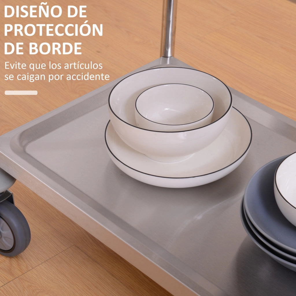 Carrello Cucina con 2 Ripiani e 2 Bracci ¨C Zephmum ¨C 80x45x82 cm Acciaio Inox