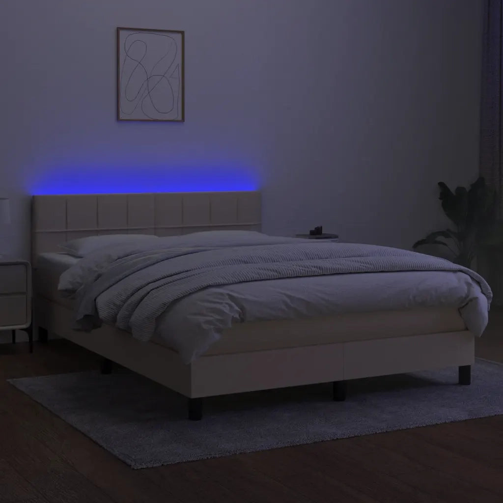 Letto a Molle con Materasso e LED Crema 140x190 cm in Tessuto 3133154