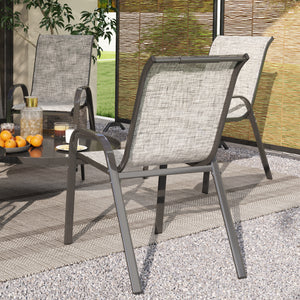 Set 4 Sedie da Giardino 54x71x93 cm Impilabili con Braccioli Curvi in Acciaio e Tessuto Traspirante Grigio