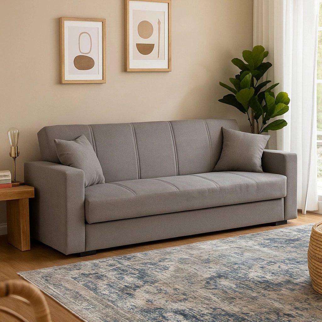 Giaveno, Divano Letto 3 Posti Contenitore, 214x80 cm Grigio