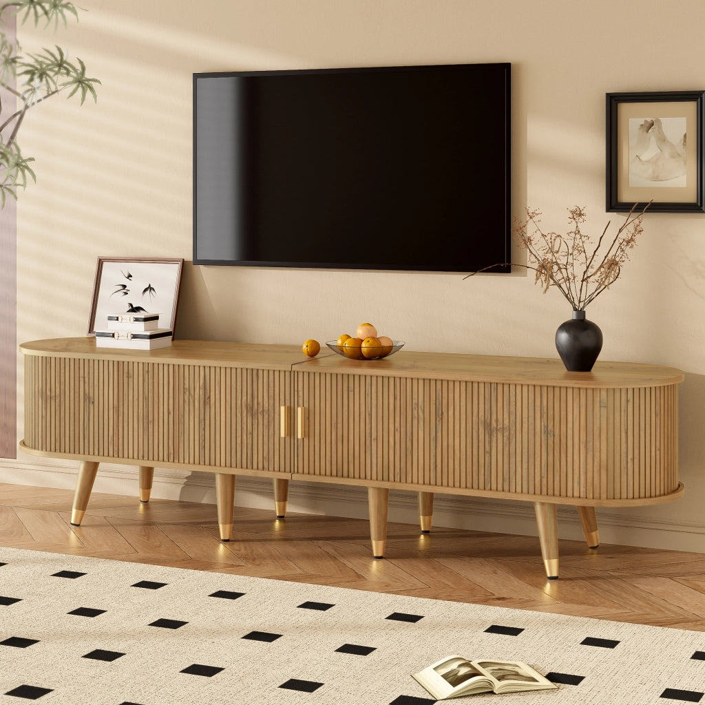Mobile TV con porte scorrevoli, mobile basso per televisore in stile naturale con ampio spazio contenitivo