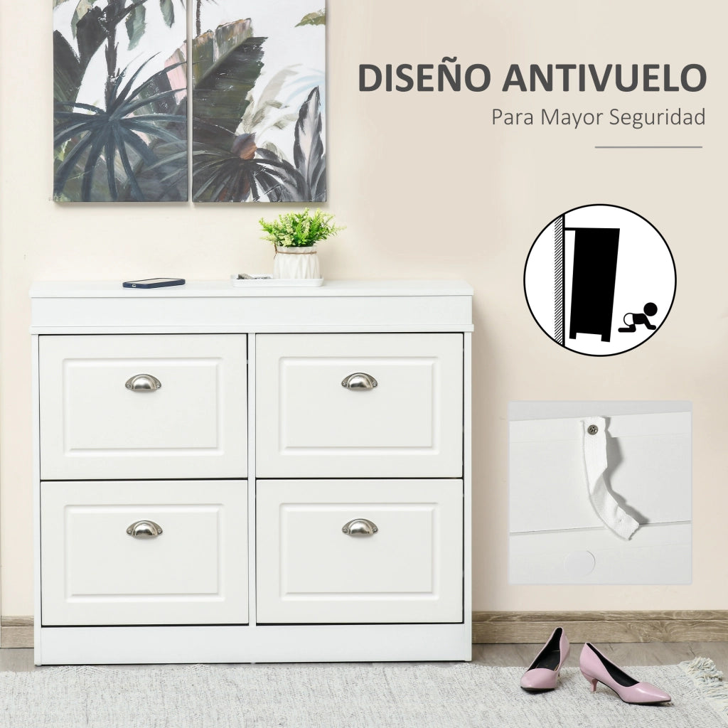 Scarpiera Stretto 4 Ante con Ripiani Regolabili ¨C Zephmum ¨C Bianco 98x24x83 cm
