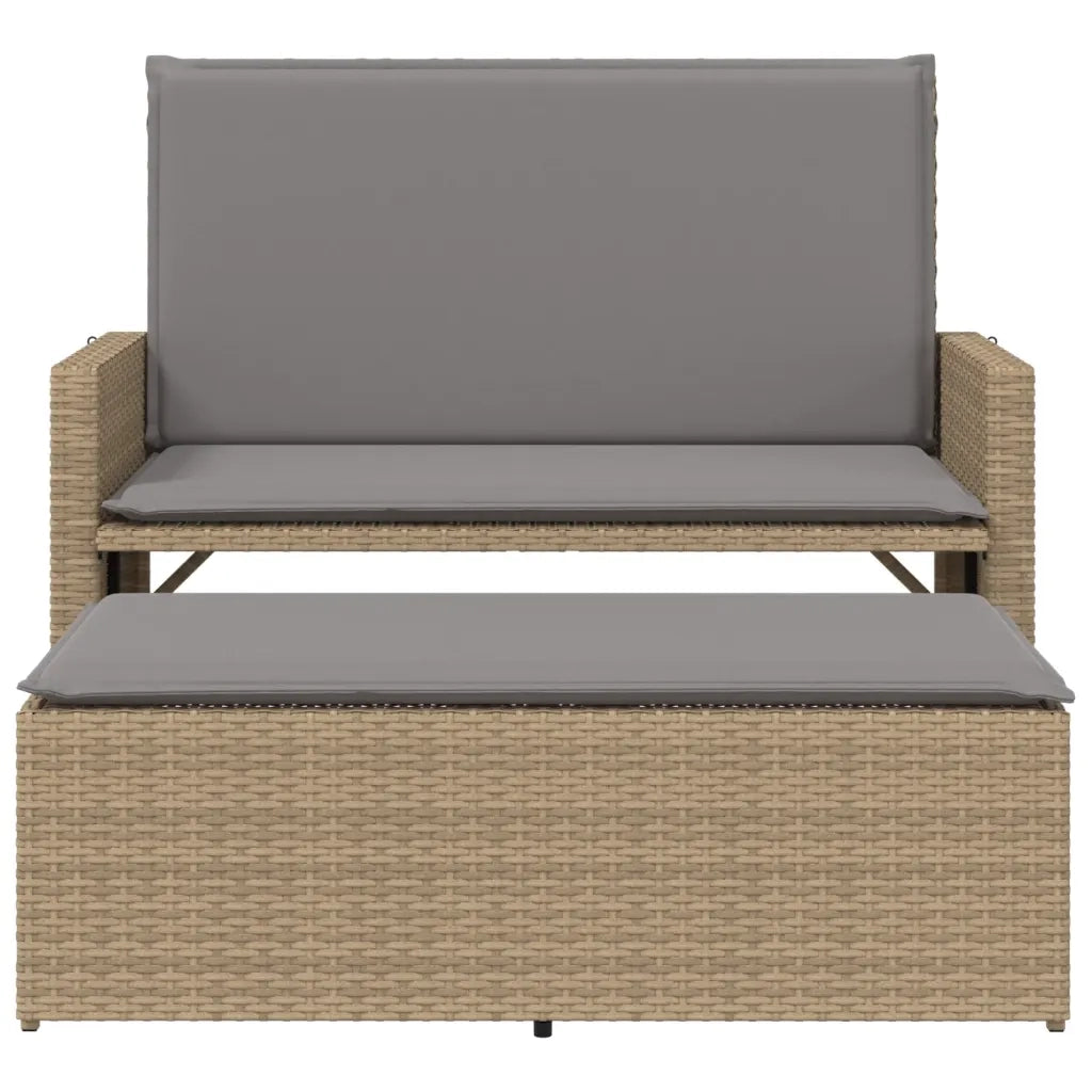 Panchina da Giardino | Panca da Giardino con Cuscini e Poggiapiedi Beige in Polyrattan