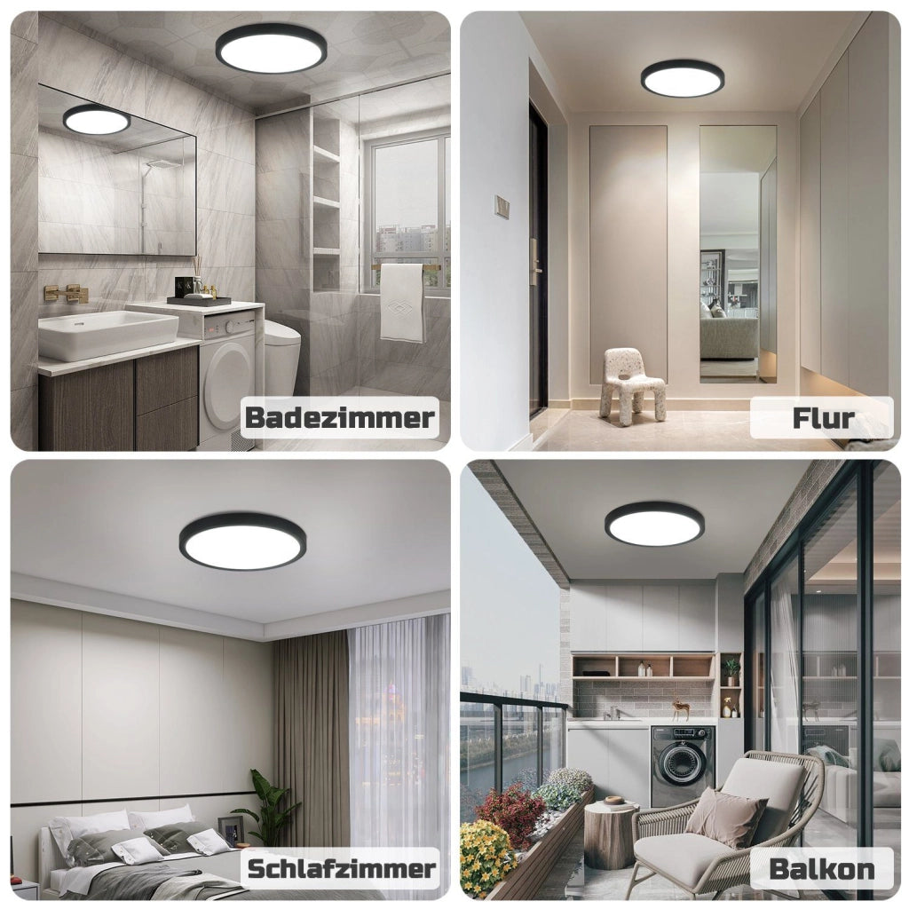 ZMH Lampada da soffitto LED nera IP44 23cm facile installazione