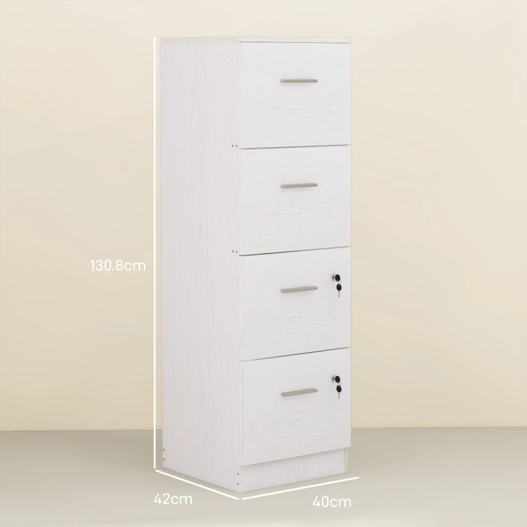 Armadio a 4 Cassetti con Serrature ¨C Zephmum ¨C Legno 40x42x131 Bianco