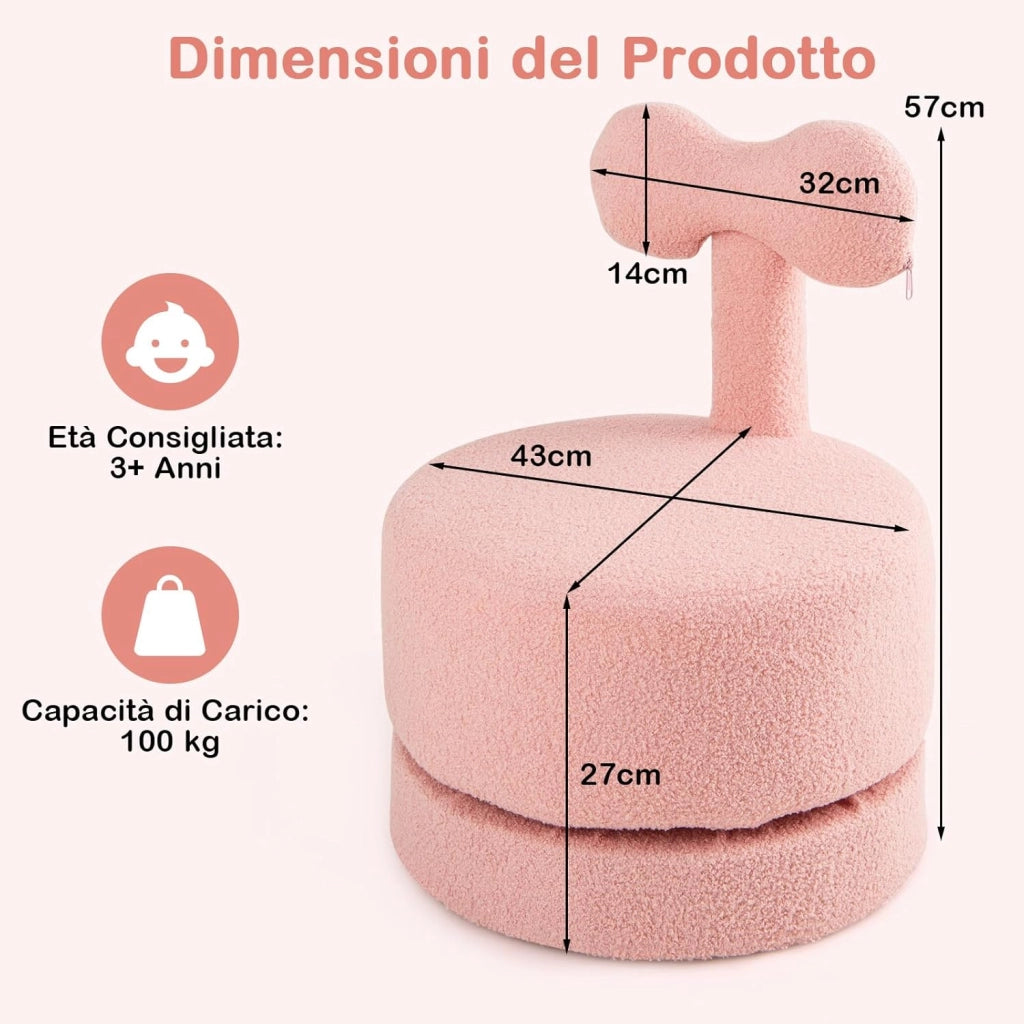 Set di 2 Poltrone Girevoli a 360° per Bambini, Divani per Bambini in Velluto con Schienale a Fiocco, Seduta Imbottita e Piedini Antigraffio, Sedie Rotonde per Sala Giochi e Cameretta