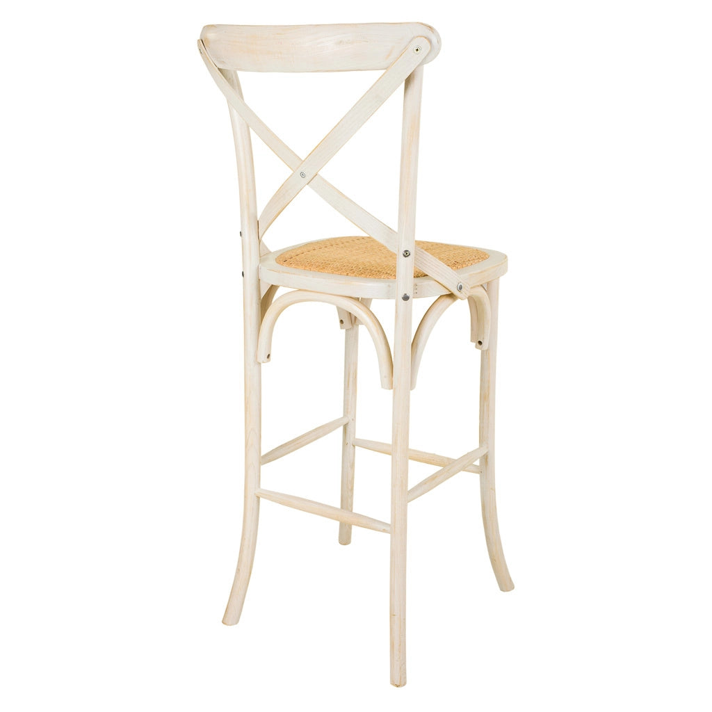Sgabello in legno e seduta in rattan bianco 45x53x75/116h