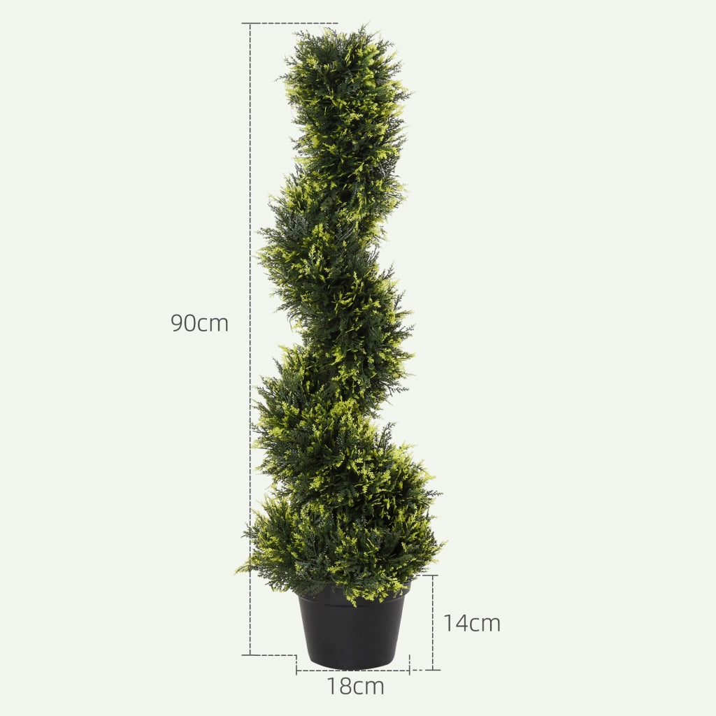 Set di 2 grandi cedri artificiali, 90 cm, pianta artificiale, piante di cedro artificiali in plastica in vaso, pianta a spirale, dall'aspetto