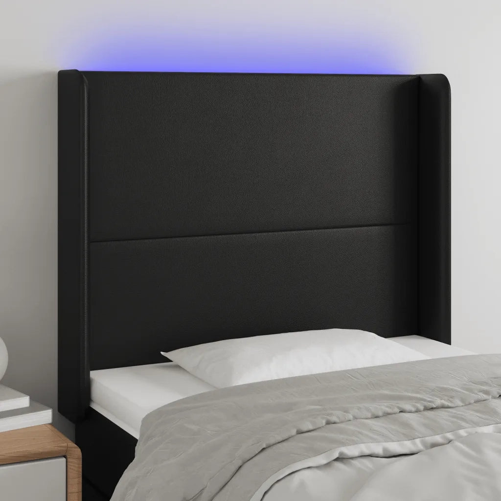 Testiera | Testata a LED Nera 103x16x118/128 cm in Similpelle