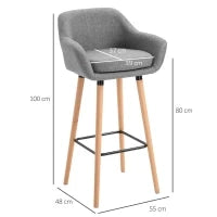 Set 2 Sgabelli da Bar Alti con Schienale e Poggiapiedi, Sgabelli da Cucina Stile Vintage in Tessuto con Cuscino e Gambe in Legno per Sala da Pranzo 55x48x100cm