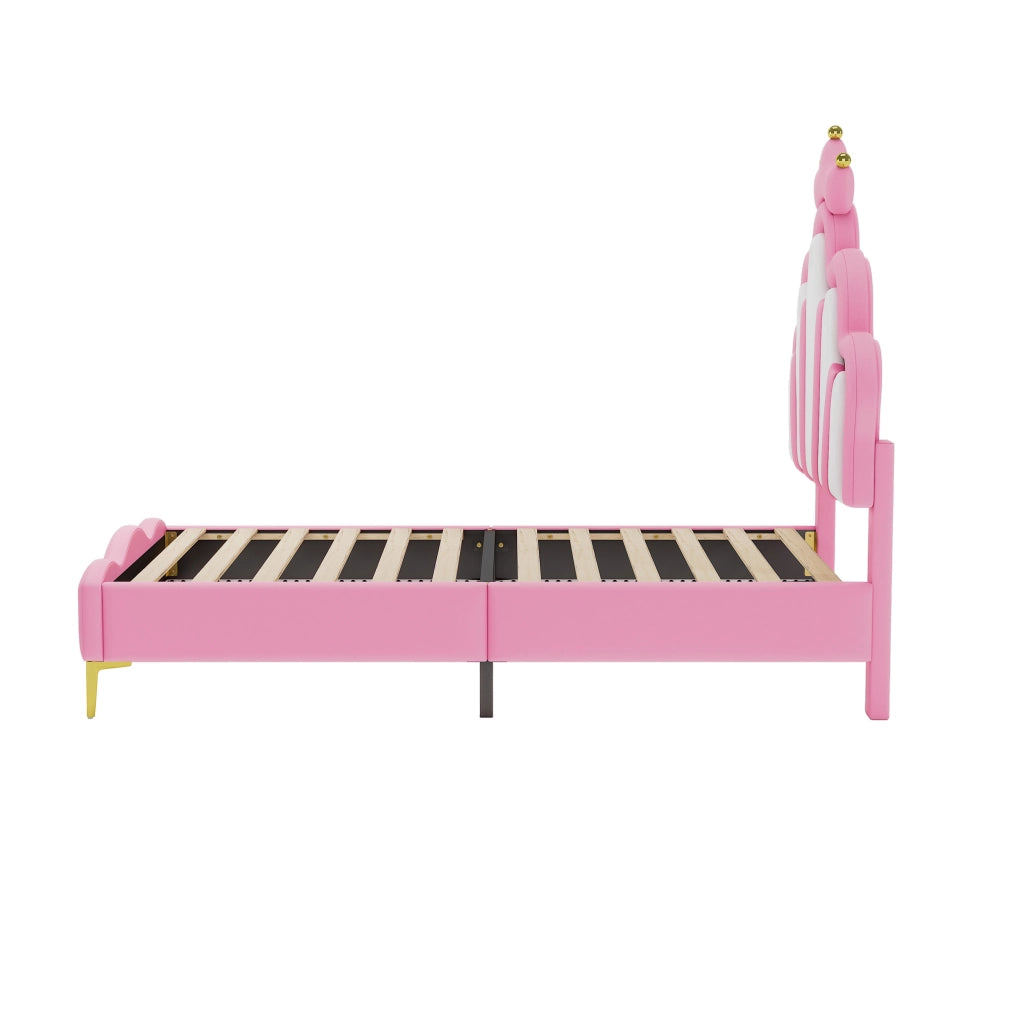 LETTO 90x200 cm Rosa in PU con LED, testiera a forma di nuvola e corona