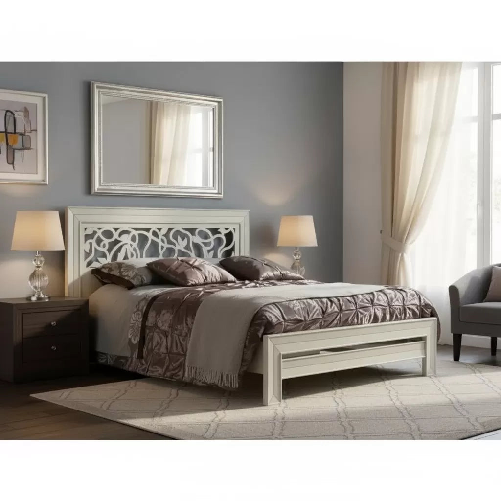 Letto arte povera traforato legno shabby bianco anticato 183x210x117 - Mobili 2G