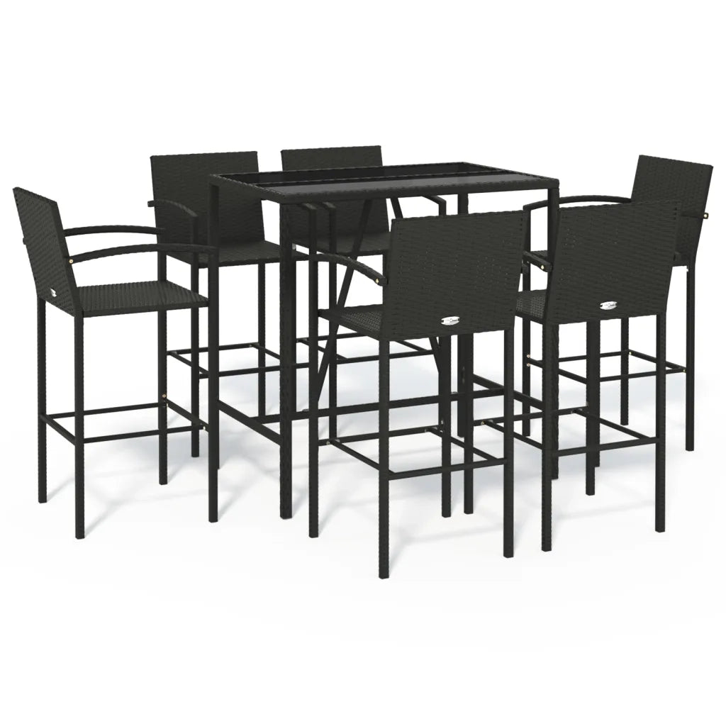 Set da Bar da Giardino 7 pz Nero in Polyrattan