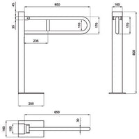Barra di sostegno ribaltabile per bagno disabili (a colonna) - Lunghezza: 65 cm