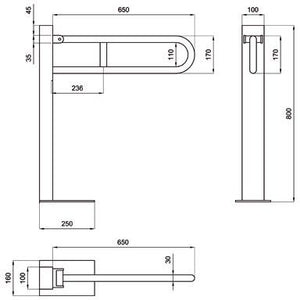Barra di sostegno ribaltabile per bagno disabili (a colonna) - Lunghezza: 65 cm