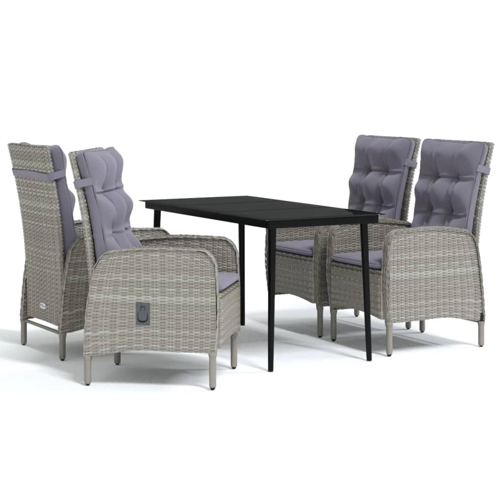Set da pranzo da giardino 5 pezzi con mobili da esterno e cuscini grigio/nero 02_0014192