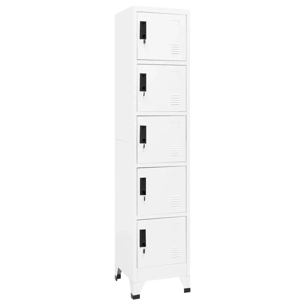 Armadietto moderno bianco con 5 ante chiudibili a chiave 38 x 40 x 180 cm acciaio bianco 02_0047002