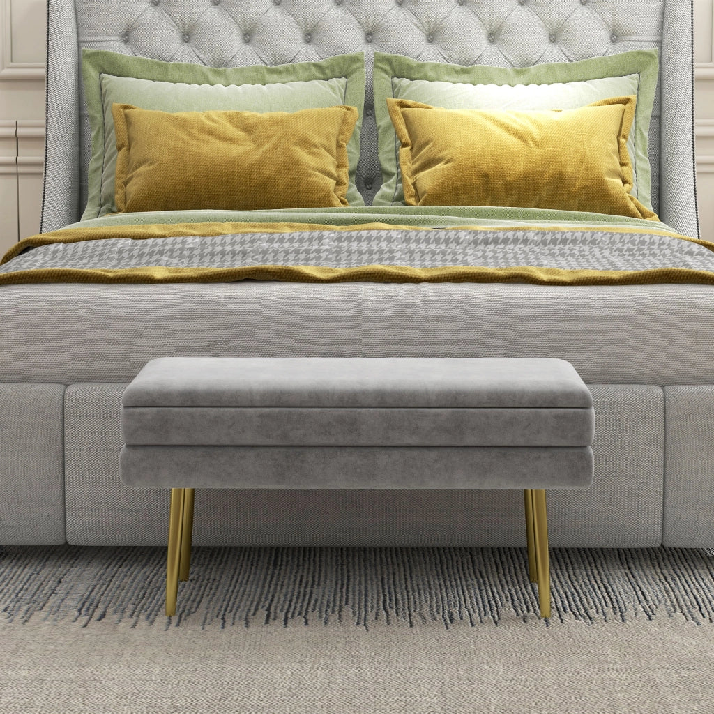 Panca Fondo Letto con Contenitore ¨C Zephmum ¨C 79.5x37.5x43 cm Grigia