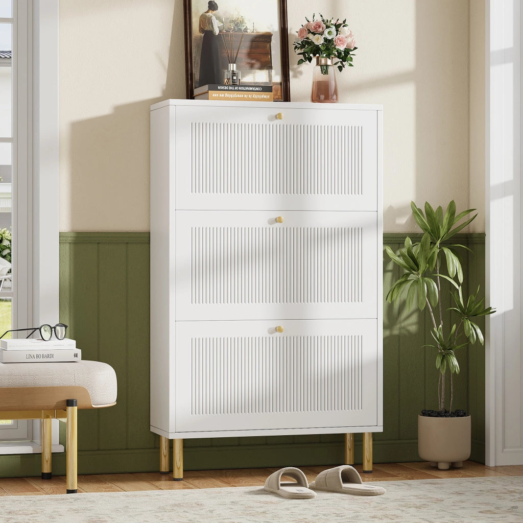 Scarpiera Slim con 3 Ante a Ribalta ¨C MINIMAL ¨C Bianco, 6 Ripiani, 73x23x125 cm