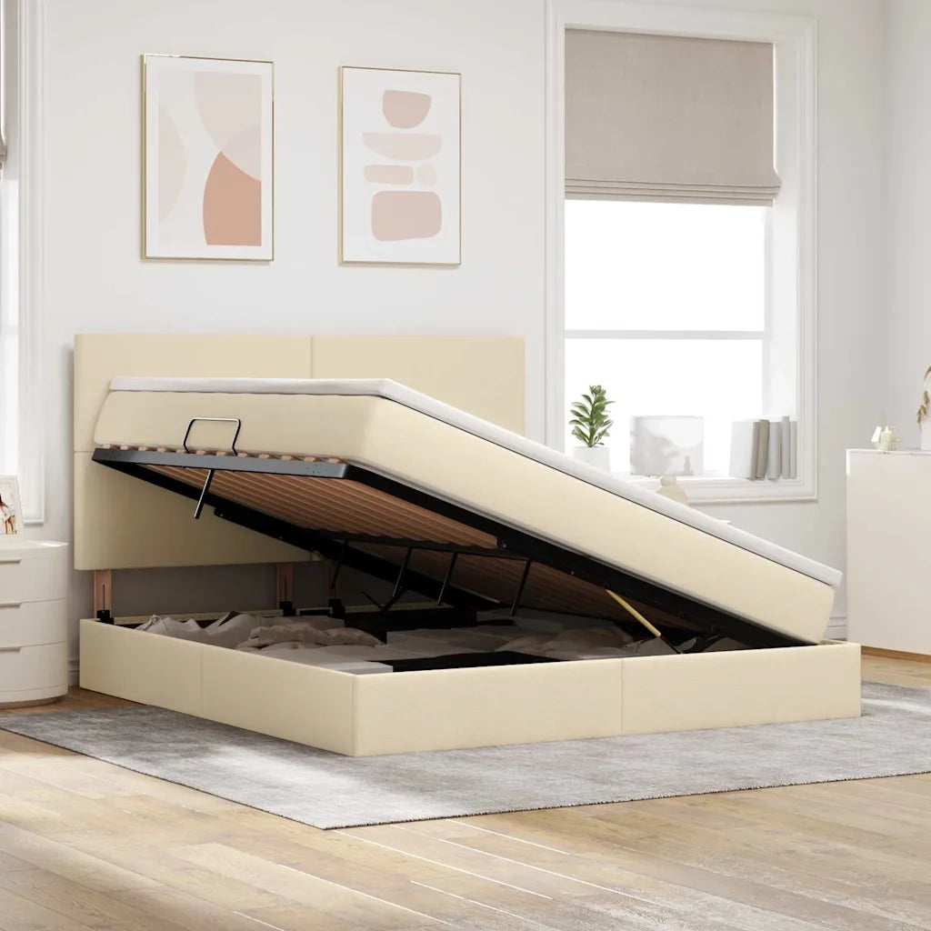 Letto con contenitore e materasso Crema 180 x 200 cm Poliestere