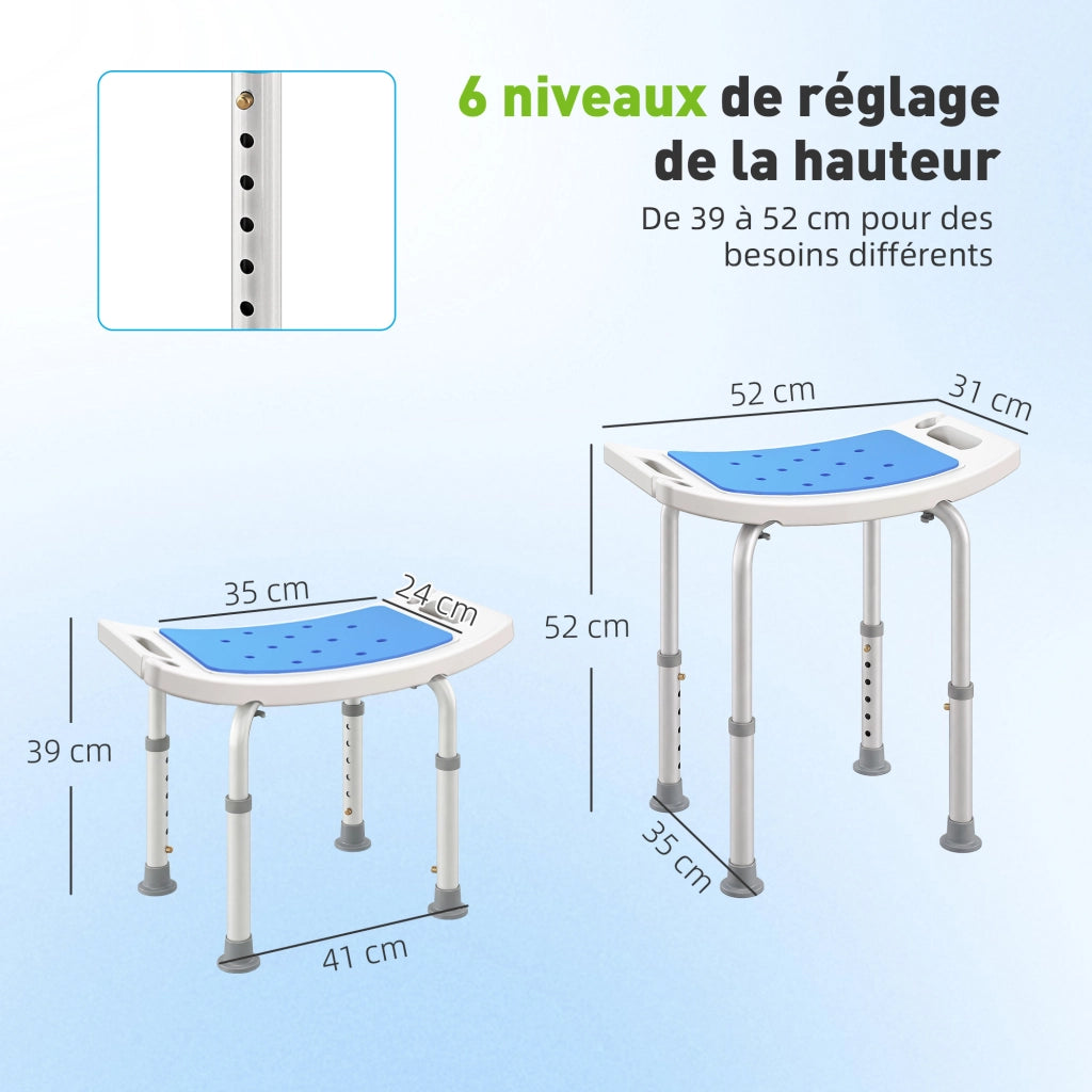 Sgabello da Doccia Regolabile Antiscivolo ¨C Zephmum ¨C Bianco Blu HDPE
